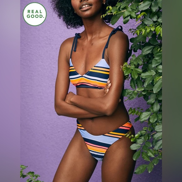AERIE Striped Strappy Tie Bikini Top Size XS - Picture 1 of 5